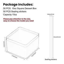 FZJ 16 Pack 15OZ Square Clear Plastic Cups with Lids and Stickers Disposable Fruit Cups for Dessert,Tiramisu container with lid,Cupcake,Parfait,Pudding,Iced Cold Drinks,Snacks,Fruits,Bakeries