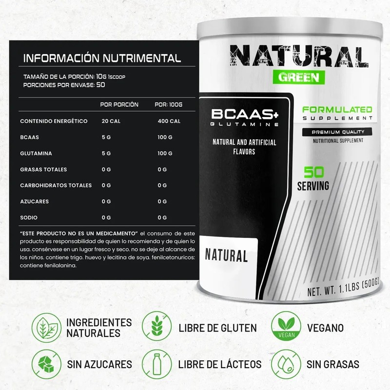 Bcaas Glutamina Aminoácidos Green 500g Sabores