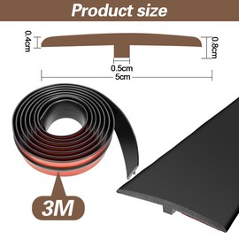 Wapasezyar Transition Profile, T Profile Transition Strip Floor PVC Door Sill Strip, Transition Rail Flat Divider Strip for Connecting Floors Gaps of Laminate Plank Tiles (Black, 5 cm x 3 m)