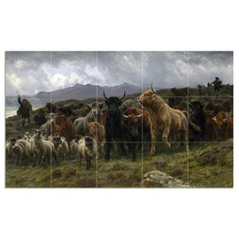 Tile Mural Highland raid Animals on The Mountain, Sheep Cows by Rosa_Bonheur Kitchen Bathroom Shower Wall Backsplash Splashback 5x3 4.25" Ceramic, Glossy