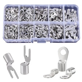 Terminal Set, Round Terminals, U Type Terminals, 10 Sizes, Crimp Terminals, 320 Piece Set, Bare Crimp Terminals, Wire End Sleeves, Connectors, Copper Material, Tinned Surface, Low Frequency, Wire
