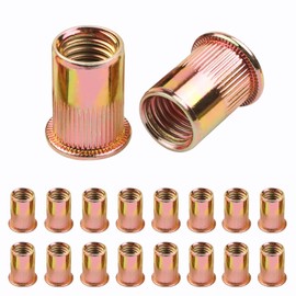 Rivet Nut, FOREVTL 100 Pieces M5 UNC Carbon Steel Flat Head Rivnut Threaded Insert Nut, Knurled Body (M5)