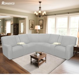 ROFASVCO Reclining Sectional Couch Covers L Shape Waterproof Washable Recliner Sofa Cover for L Shaped Sectional Super Stretch Soft Corner Recliner Slipcovers (5 Seater 2 Console Cover, Silver Gray)