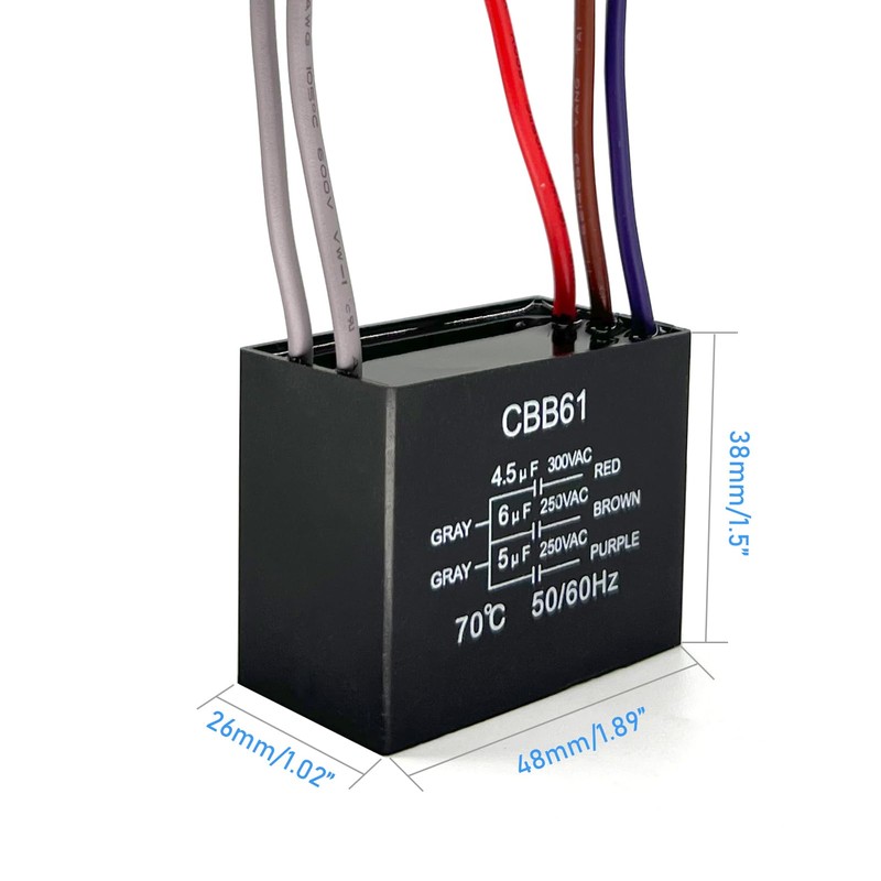YukiHalu Ceiling Fan Capacitor CBB61 4.5uf + 6uf + 5uf