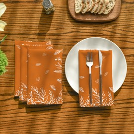 Horaldaily Fall Cloth Napkins 18 x 18 Inch, Thanksgiving Autumn Harvest Orange Wild Flowers Party Dinner Decoration Washable Napkins Set of 4