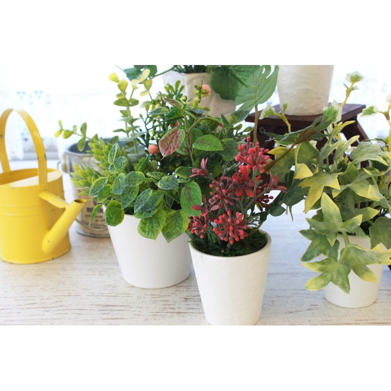 山久 造花 インテリア CT触媒加工のグリーンミニポット 5個おまかせセット 姫グリーン 観葉植物 0910-9010a 人工観葉植物 フェイクグリーン