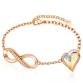 Beutirer Infinity Bracelets for Womens, Love Heart Bracelet for Women, 18K White/Rose Gold Bracelet, Ladies Bracelets Gifts for Her Birthday Mum Wife Anniversary