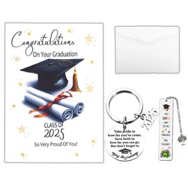 JBLJDWD 4Pcs Set Graduation Card, Graduation Gifts for Her, Graduation Keyring 2025, Proud of You Card, Graduation Gifts Card Keyring for Girl Boy