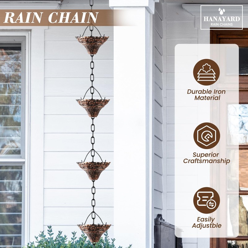HANAYARD Rain Chain Gutter Downspout Antique Copper Rain Chains for