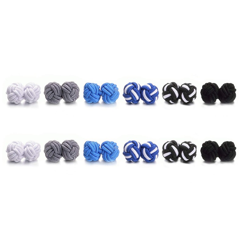 Yoursfs 6-Pair Set Gum Cufflinks, Round Braided Cufflinks, Rubber Cufflinks