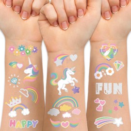ROMANVIC Unicorn Tattoos Children, 118+ Tattoos Girls Skin-Friendly, Waterproof Children's Tattoos Stickers, Party Bag Birthday, Unicorn Gifts for Girls, School Cone Filling