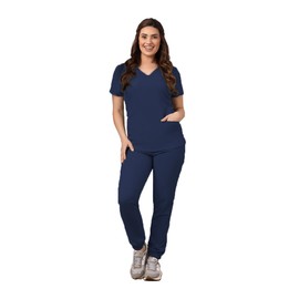 Conjunto de uniforme médico de enfermería GT 4FLEX para mujer, colores sólidos y estampados, azul marino / indigo (Navy/Indigo), XL