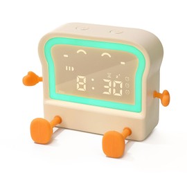 QIGEEKU Digitaler Wecker für Kinder, Kinder Lichtwecker, Toast Wecker mit Variabler Form, Schlummer, Nachtlicht Timer, 3 Wecker, Halterung, Nachtlicht-Timer, Countdown, einstellbare Helligkeit