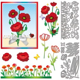 GLOBLELAND Overlay Papaver Rhoeas Cutting Dies Floral Butterfly Metal Die Cuts Flower Frame Cutting Embossing Templates for Scrapbooking Crafts Paper Cards Making