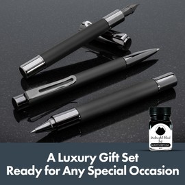 Monteverde Ritma 3+2 Piece Gift Set, Black - Includes Flex Nib Fountain Pen, Rollerball, Ballpoint, 30ml Ink & Refill - Ideal for Creative Writers & Pen Collectors