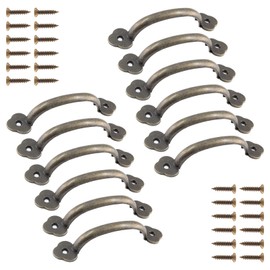 Jiozermi 12 Pcs 4" Antique Pull Handle Rustic Gate Handle, 3.2 inch Hole to Hole Iron Hardware Handle Pull, Vintage Farmhouse Cabinet Handles, Drawer Pulls for Outdoor, Garage & Drawer, Bronze