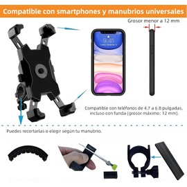 Porta Celular para Motocicleta con Sistema Auto Lock 1 Segundo, Sujeción con 4 Garras Anticaídas, Soporte de Manubrio con Almohadillas de Silicón, Fácil Instalación sin Herramientas