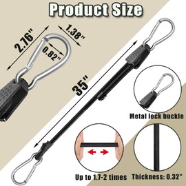 4 Pack 48 Inch Adjustable Carabiner Bungee Cords with Hooks Easy to Adjust from 7" to 48" Black Extra Strong Elastic Rope Outdoor Heavy Duty Bungee Straps for Camping Tarps Bike Rack Tent