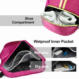 Hoedia Sports Drawstring Backpack - String Swim Gym Bag with Shoes Compartment&Wet Proof Pocket for Women&Men, Fit basketball (Rose)