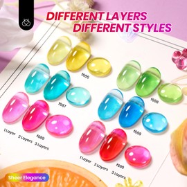 Beetles Jelly Gel Nail Polish Set, 6 Colors Summer Neon Gel Nail Polish Kit Sheer Transparent Effect Hot Pink Red Blue Yellow Green French Nail Art Tropical Glow Series Manicure Gift for Women