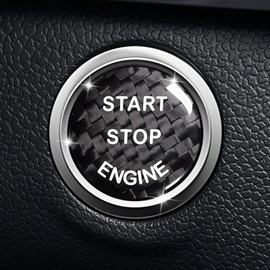 Carbon Fiber Push Start Button Cover, Scratch-Proof Engine Start Stop Ignition Switch Trim, 25-26mm Universal Fit for Ford F-150 Focus Mondeo,Car Interior Power Button Sticker Decorations Accessories