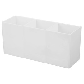 PATIKIL 3 Compartments Clear Acrylic Pen Holder, Pencil Holder Pen Organizer Pencil Cup Makeup Brush Holder Square for Countertop Desk, White