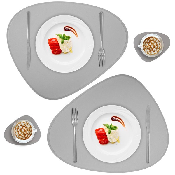 Faux Leather Placemats and Coasters Set of 2, Round Leather