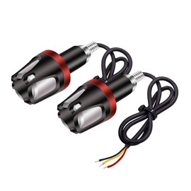 X-STYLE Motorcycle Turn Signal LED 2 Color Amber + Red Handlebar Recessed Bar End Grip Bar LED Turn Signal, Set of 2