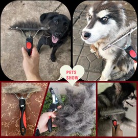 Undercoat Rake for Dogs, Dog Rake Brush Long Tooth Grooming Rakes Brush with Anti-Slip Handle - Dog Brushes for Grooming Long Hair Pets - Husky German Shepherd Golden Retriever Brushes for Shedding