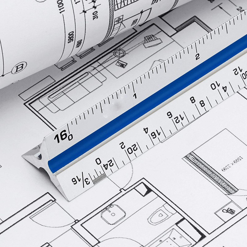 Architectural Scale Ruler, 12" Aluminum Architect Scale, Triangular Scale, Scale
