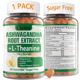NEVISS Ashwagandha Gummies 2000mg, Feel Refreshed, Plus Proprietary Blend with 5-HTP, L-Theanine, Lemon Balm, Magnesium for Calm, Zzzs, Mood, Energy & Relaxation Support (1 Pack (60 Countss))
