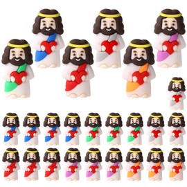 25pcs Miniature Jesus Statue with Red Heart, PVC Material Mini Easter Figures Toy Decor Tiny Small Valentine's Day Little Jesus for Easter Day Party Valentine's Day Favor Gift and Decor (Mixed Color)