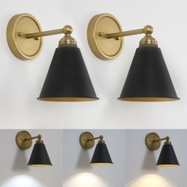 HEQIQEH Set of 2 Modern Battery Operated Wall Sconces, Vintage Black and Gold Wall Lights Fixture with Remote Control, Dimmable Cordless Indoor Wall Lamps for Bedside, Living Room, Kitchen, Stairs