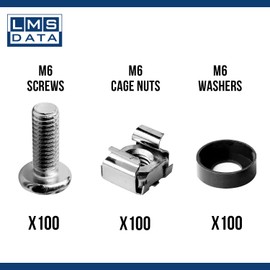 LMS DATA M6 Cage Nuts, Bolts and Washers Kit - For Rack Mount Equipment installation on Network cabinets (20 pack, Nickle), Black