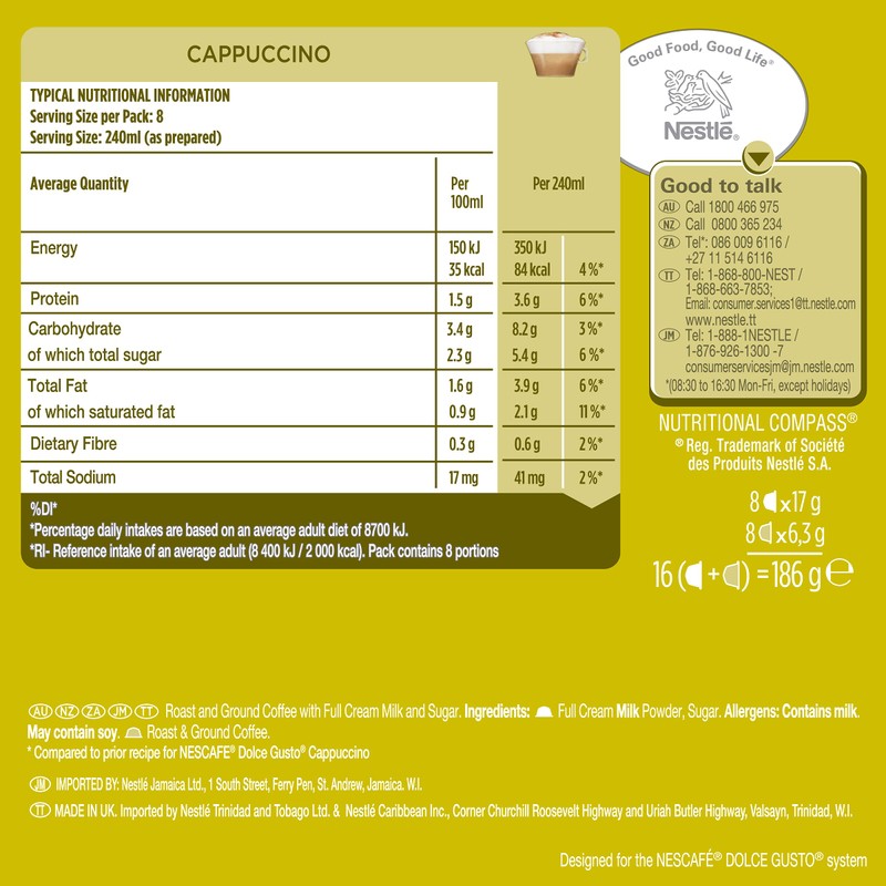 NESCAFÉ DOLCE GUSTO Cappuccino Coffee Capsules Box of 16 servings