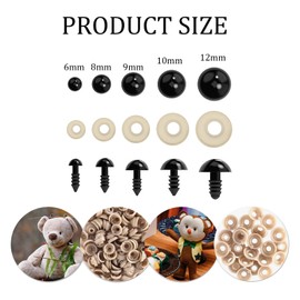 ASIRYVA Safety Eyes for Crochet Toys, 100Pcs Plastic Safety Eyes with Washer for Tcrochet Toys, Crochet Eyes for crafting, Craft Eyes Doll Eyes for Soft Toy Making(6-12 mm)