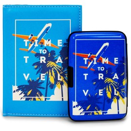Miami CarryOn RFID Protected Wallet and Passport Cover Set (Time to Travel)