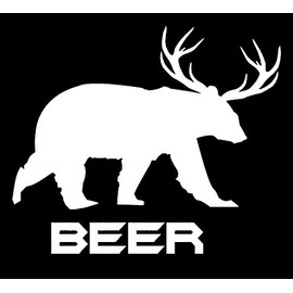 Beer Bear Deer Funny Decal Vinyl Sticker Makarios LLC |Cars Trucks Vans Walls Laptop MKR| White |5.5 x 4.5|MKR052