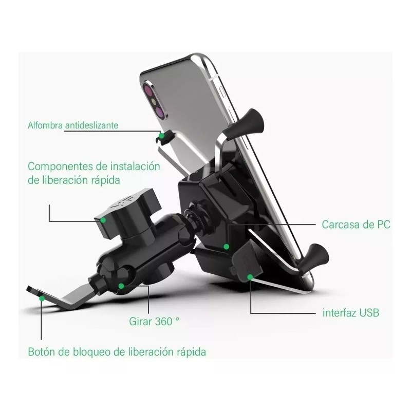 CONEJO MODA Base Soporte Porta Celular Para Moto/bicicleta Cargador Usb