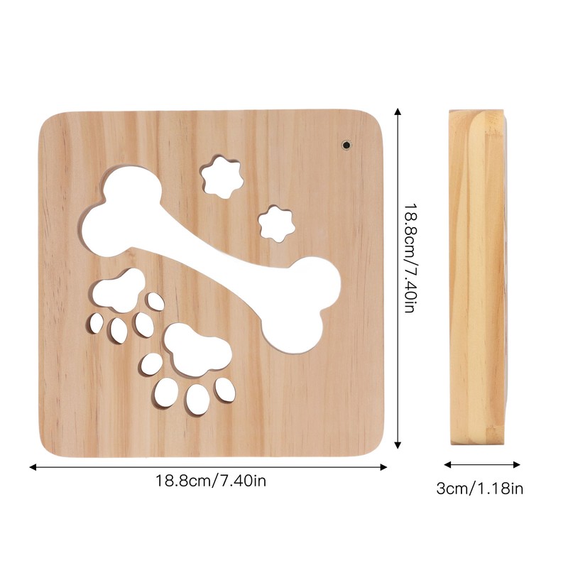 3D Night Lamp Bone Paw Print Pattern Hollow Design Wooden