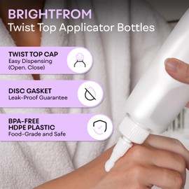 BRIGHTFROM Twist Top Applicator Bottles, Squeeze 8 OZ Empty Plastic Bottles, Refillable, Open/Close Nozzle - Hair Coloring/Multi Purpose (Pack of 2)