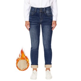 Qazel Vorrlon Women's Fleece Lined Jeans for Women Winter Warm Flannel Lined Jeans Womens High Waisted Skinny Stretch Denim Leggings Pants Dark Blue, Size 18