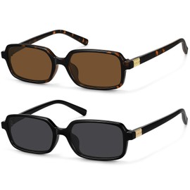 MEETSUN Retro Rectangular Sunglasses for Women Trendy Vintage 90s Small Square Sun Glasses UV Protection 2Pack-Black/Gray+Tortoise/Brown