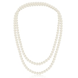 CdbC 59" Long Pearl Necklace, Faux Long Pearl Necklaces for Women, Vintage Elegant Long Pearls, Pearl Necklace Long for Wedding Party 1920s Gatsby Costume Jewelry