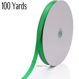 Baocuan Green Ribbon for Gift Wrapping 3/8 inch x 100 Yards Satin Craft Fabric Roll Perfect for Art Wedding Decor Valentine Mardi Gras Easter Bows