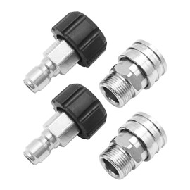 Hoypeyfiy 2 Sets M22 14mm Pressure Washer Quick Connect Fittings 14mm to 3/8inch 5000PSI Quick Connect Hose Adapters for Universal Gun Hose and Pump Connection (Silver)