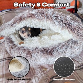 20inch Calming Pet Beds, Dog Bed & Cat Cave Bed with Hooded Cover, Cozy, Machine Washable, Anti-Slip&Waterproof (Grey)