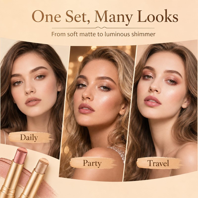 4 Pack Eyeshadow Stick Set,3 Color Gradient Shimmer Multi Color