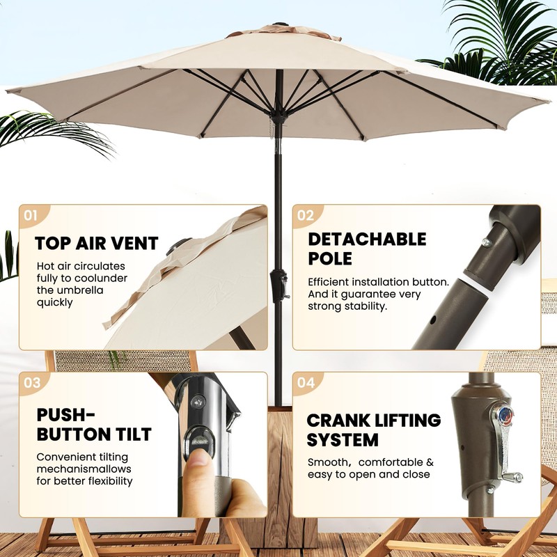 Ayge 9FT Large Outdoor Patio Umbrella Market Table Umbrella-UV Resistant,