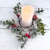 Unbranded Frosted Green Leaf With Red Berry Candle / Napkin